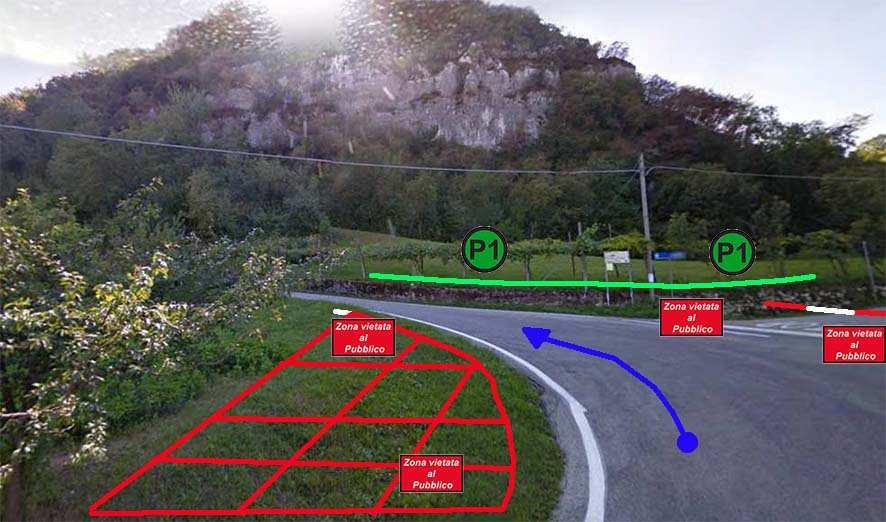 P.S. 5-8 " MUZZOLON " - Postazione P1 Zona vietata al pubblico Ubicazione: a km 0,100 da inizio prova Postazione in un terrazzamento per vedere in tutta sicurezza