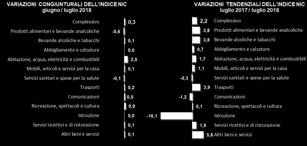 TERNI, INDICI DEI PREZZI AL CONSUMO NIC PER DIVISIONE DI SPESA luglio 2018 DIVISIONE Variazioni Congiunturali (% su mese precedente) Variazioni Tendenziali (% su stesso mese anno precedente)