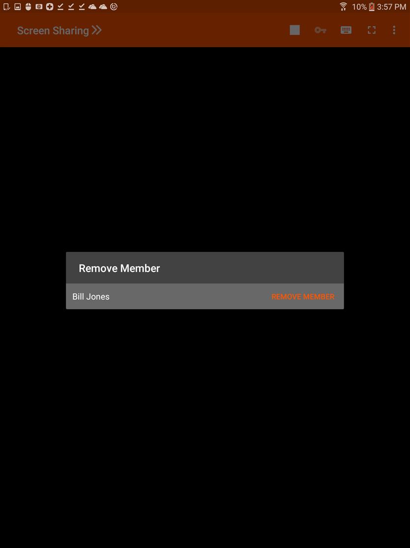 Rimuovere un membro dalla sessione nella console di accesso Android È possibile rimuovere un altro utente dalla sessione condivisa. Nel menu selezionare l opzione Rimuovi membro.