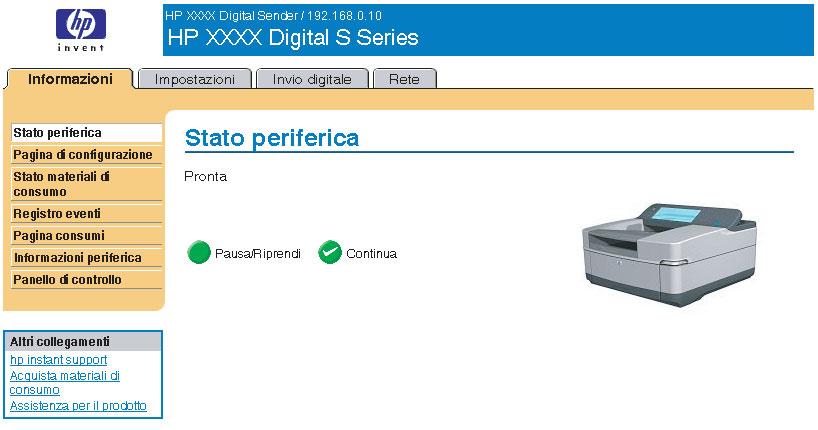 6 Uso dell'area Altri collegamenti come risorsa L'area Altri collegamenti contiene tre collegamenti permanenti che consentono di accedere rapidamente a informazioni specifiche sul prodotto, ad