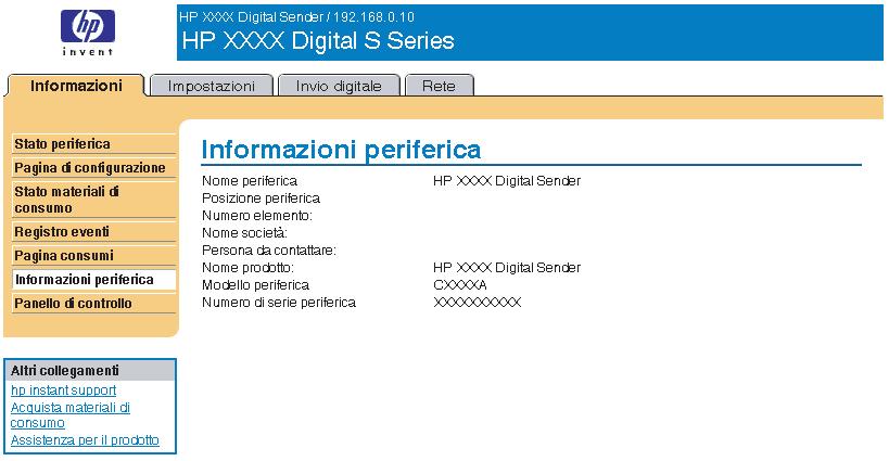 Informazioni periferica La schermata Informazioni periferica consente di visualizzare le informazioni riportate di seguito.