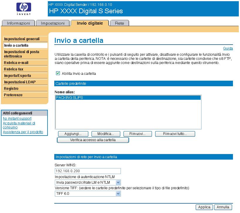 Invio a cartella La schermata Invio a cartella consente di inviare i documenti acquisiti alle cartelle condivise o ai siti FTP.