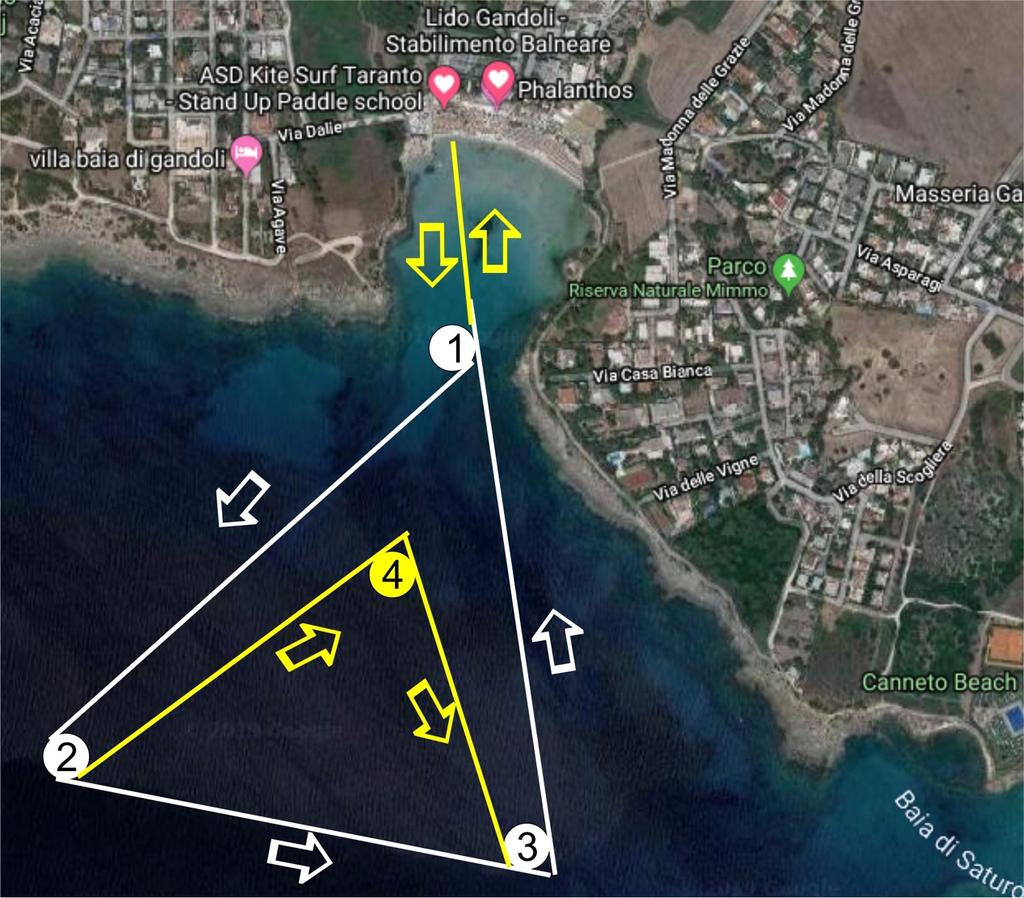 RACE TRACK ISTRUZIONI DI REGATA PARTENZA: Partenza in acqua con allineamento tra Boa 1 e Barca Giuria. PARTENZA GIALLA: Partenza dalla spiaggia.