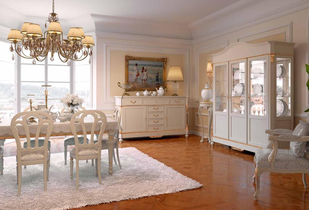 100 Carlotta 07 Credenza con due ante e sette cassetti / Two doors and seven drawers sideboard Carlotta 10 Cristalliera con tre ante / Three doors display cabinet Carlotta 11 Sedia