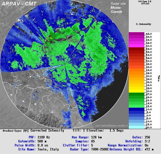 6. ANALISI DELLE IMMAGINI RADAR E DI PARTICOLARI FENOMENI METEOROLOGICI Di seguito sono riportate alcune immagini di riflettività ad un elevazione di 1.