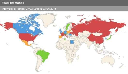 Paesi e città o regioni europee di provenienza dei visitatori Dopo l Italia (circa 23500 visualizzazioni rispetto alle 26000 di Novembre 2015), la seconda nazione per numero di visitatori è l