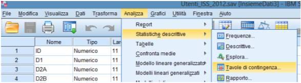 Uso del software Tavole di contingenza