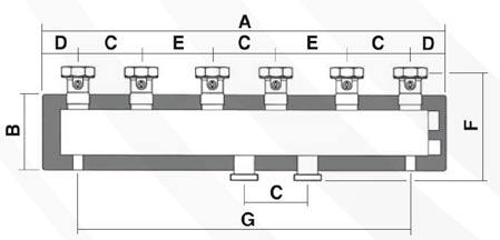 Il collettore zone codice 44735 è previsto per collegare i Gruppi Termici RIELLO a basamento ai gruppi impianto Modulo 3 Mix o Modulo 3 Dir  Solo per Modulo 5 Mix o Modulo 5 Dir : per il collegamento