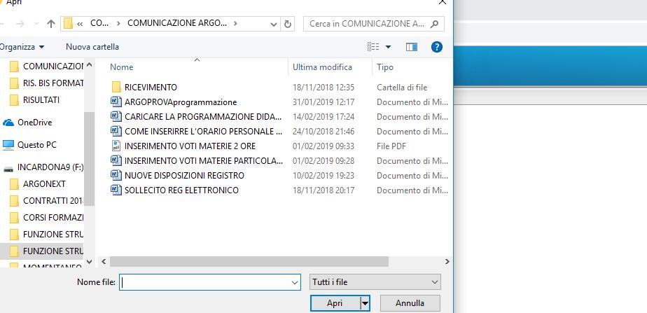 Fig. 5 Nel riquadro Descrizione inserire il riferimento al tipo di file che si intende caricare; nel nostro caso programma. (Freccia azzurra); Cliccare sul Sfoglia per inserire il file di interesse.