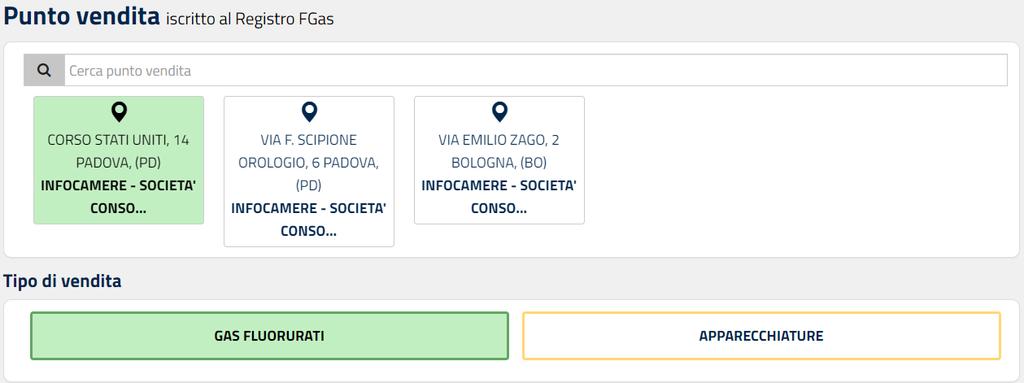 4 Scelta punto vendita L utente deve scegliere l unità locale che ha effettuato la vendita, scegliendolo tra quelli precedentemente iscritti al Registro telematico nazionale.