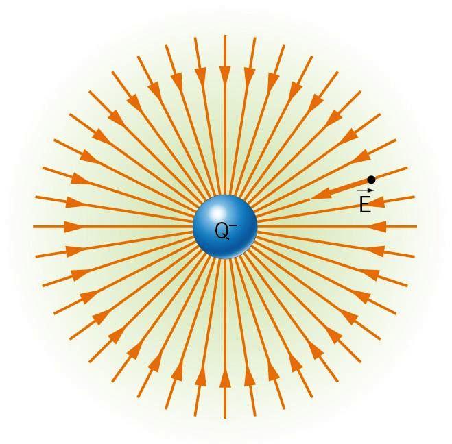 Le linee di campo elettrico generato da una carica puntiforme negativa sono rappresentate da semirette entranti nella carica.