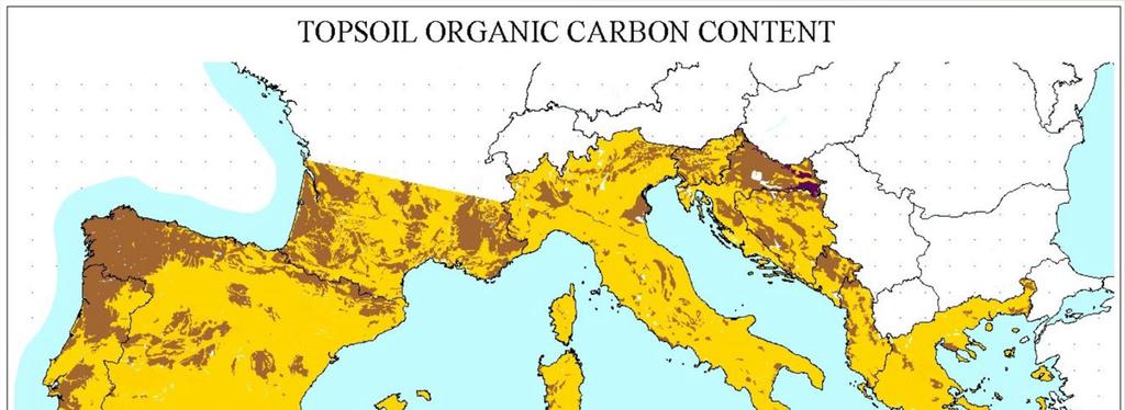 SUD EUROPA : CONTENUTO IN CARBONIO ORGANICO NEI SUOLI