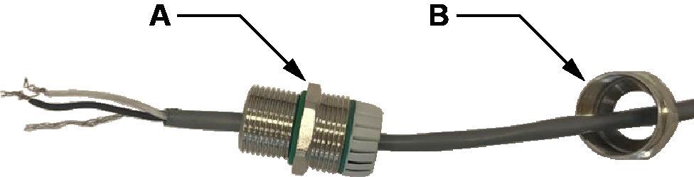 Cablaggio di alimentazione e I/O del trasmettitore Gennaio 2019 20002351 Il cavo fornito da Micro Motion consiste di una coppia di fili rosso e nero da 0,823 mm² per il collegamento V c.c., e una coppia di fili bianco e verde da 0,326 mm² per il collegamento RS-485.