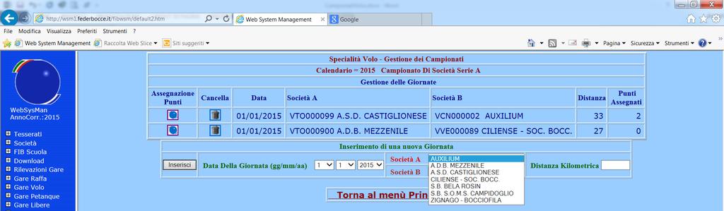 Inserimento di una nuova giornata Indicare la data della Giornata