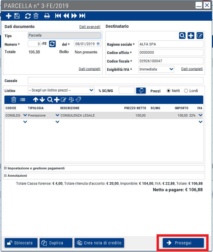 6 Creazione della fattura elettronica La fattura può essere creata in formato elettronico solo ed esclusivamente SE è stato configurato il cliente come cliente soggetto a fatturazione elettronica