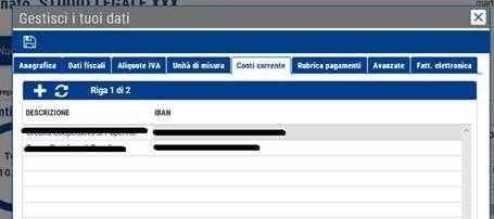 3 Configurazione modalità di pagamento AI fine della corretta configurazione del programma è necessario inserire in corrispondenza del profilo (in alto a destra) nella sezione: CONTI CORRENTE, il