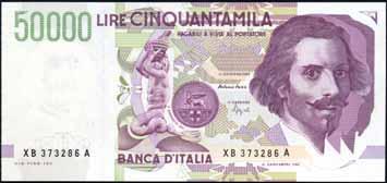 1573 50.000 Lire - Leonardo 03/07/1967 - Alfa 890; Lireuro 78A RR - Carli/Febbraio - Pieghe e strappetti centrali qbb 140 1580 50.