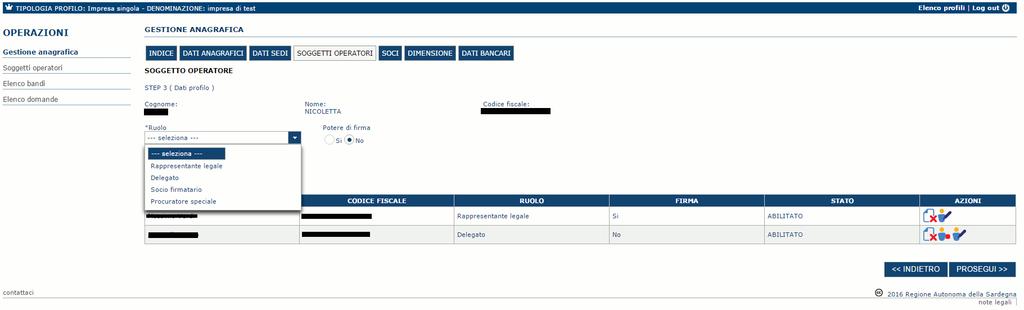 Nella schermata successiva è possibile specificare il ruolo assegnato all operatore.