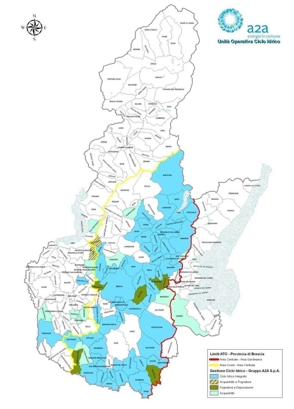 Il servizio idrico integrato nell area di Brescia gestito da A2A Ciclo Idrico S.p.A. SERVIZIO ACQUEDOTTO 74 Comuni 589.828 abitanti residenti 3.