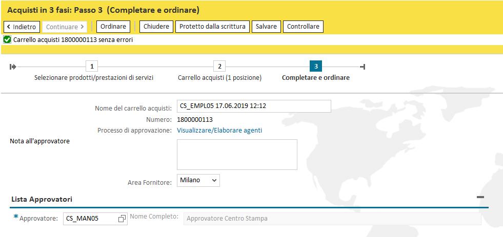 Richiesta generica - Invio in approvazione Per finalizzare lo Shopping Basket, è necessario selezionare il