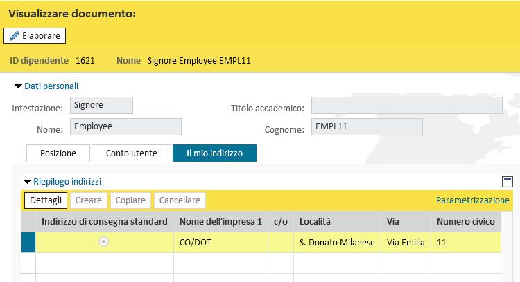 Impostazioni utente - Gestione Indirizzi L utente ha