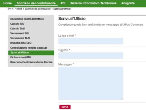 Selezionare la voce SCRIVI ALL UFFICIO per mandare una