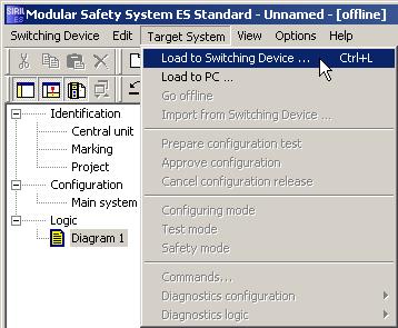 di manovra" ("Target System > Load to Switching Device ").