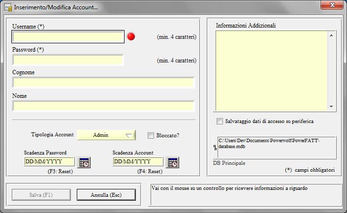 Selezione del Database.