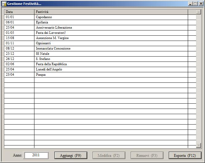 Tabella festività.