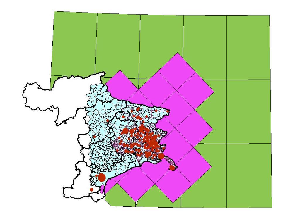 Figura 2 - Rappresentazione schematica delle emissioni (puntuali, lineari e diffuse) utilizzate per lo studio di sensibilità sugli effetti transregionali delle emissioni del Friuli Venezia Giulia 5.2.1 Contributi al materiale Particolato sottile (PM10) Il risultato delle simulazioni relative al PM10 escludendo le sorgenti transregionali è riassunto in Figura 3.