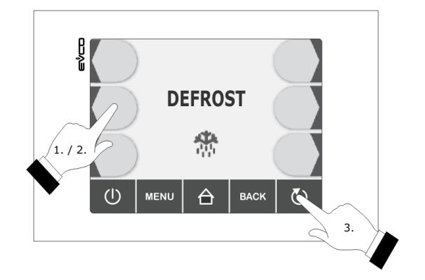 5.6 Attivazione dello sbrinamento in modo manuale Operare nel modo seguente: 1. Assicurarsi che il dispositivo sia nello stato on, che sia in corso un preraffreddamento o una conservazione. 2.