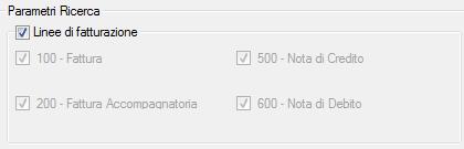 pag. 20 / 22 La selezione avviene tramite i seguenti Parametri di Ricerca: Linee di fatturazione: viene proposto in automatico la selezione di tutti i documenti abilitati per
