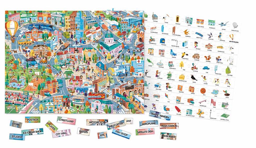 Con 108 adesivi attacca e stacca IT21000 Easy English 100 Words The City Giocare e imparare subito con un metodo efficace Un grande puzzle