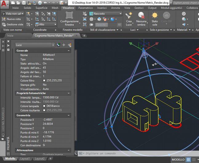 Ecco, ad esempio, le proprietà di una luce inserita e