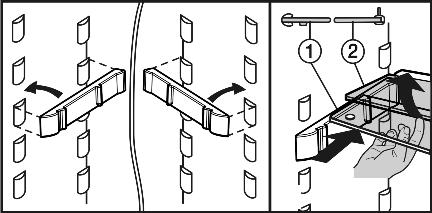 10 Eliminazione dei cassetti portaverdure: u Estrarre completamente il cassetto portaverdure e ribaltarlo leggermente in avanti.