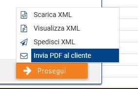 N.B: nel caso in cui, invece del pulsante PROSEGUI viene visualizzato il campo Invia al cliente significa che il cliente selezionato non è