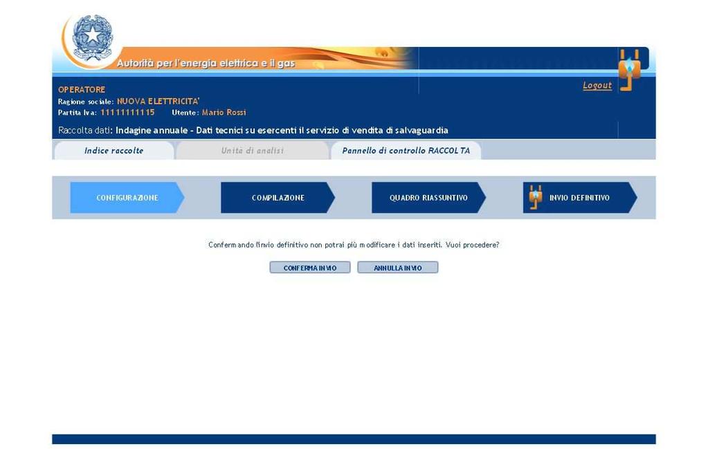 Figura 3.6: Invio definitivo ATTENZIONE: Per effettuare l invio dei dati è necessario aver compilato tutte le maschere tranne la maschera Note.