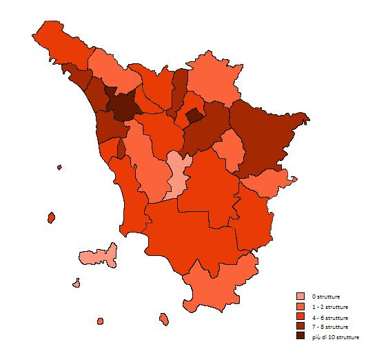 18 Le strutture residenziali per minori presenti sul territorio toscano e i dati di flusso 19 L assistenza sanitaria non è prevista all interno della struttura nel 57,5% dei casi, mentre è