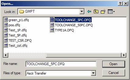 4) Aprire il file con i valori dopo il Cambio Utensile Scegliere il file con i dati del cambio utensile (per esempio, toolchange_5pc.