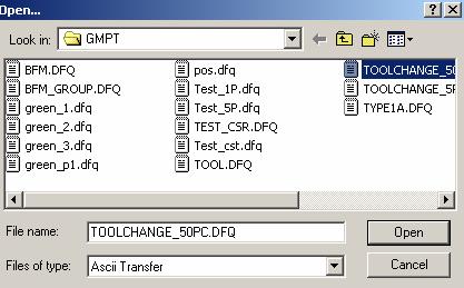 6) Aprire il file della Capacità di Processo File dalla capacità di processo (per esempio, toolchange_50pc.