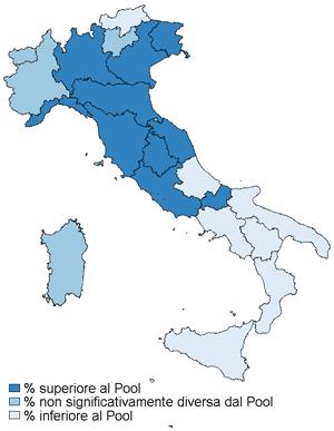 la pressione arteriosa negli ultimi due anni (%) Prevalenze per regione di residenza Pool di ASL 2009-12 Pool di Asl: 82,9% (IC95%: 82,6-83,2%) Nel Pool di ASL PASSI 2009-12 la percentuale di persone