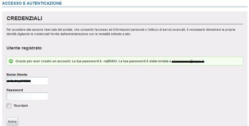 password temporanea per un accesso immediato.