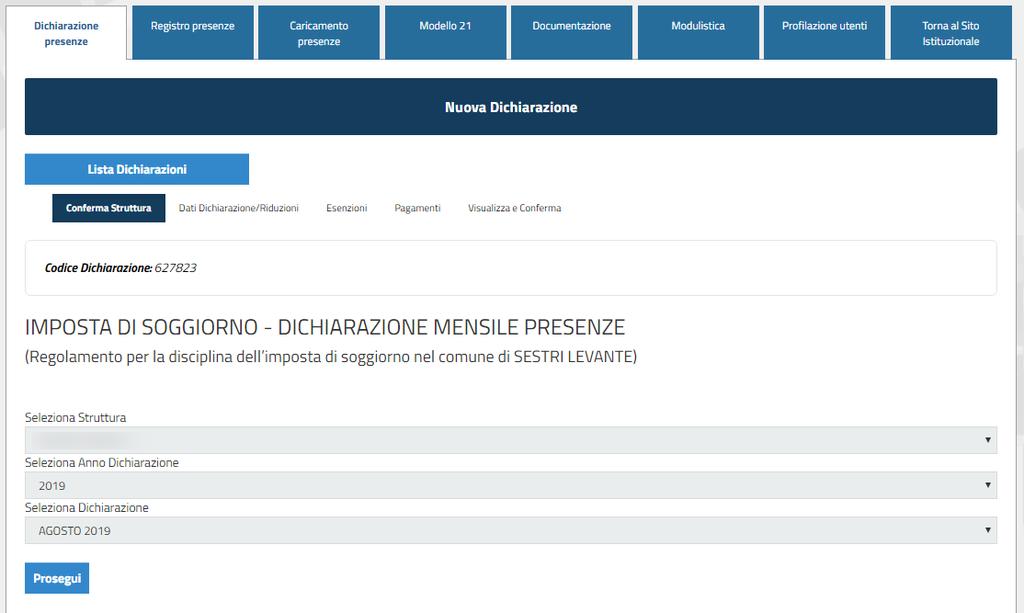 1. Conferma Struttura: Verrà richiesto di selezionare la struttura (nel caso si