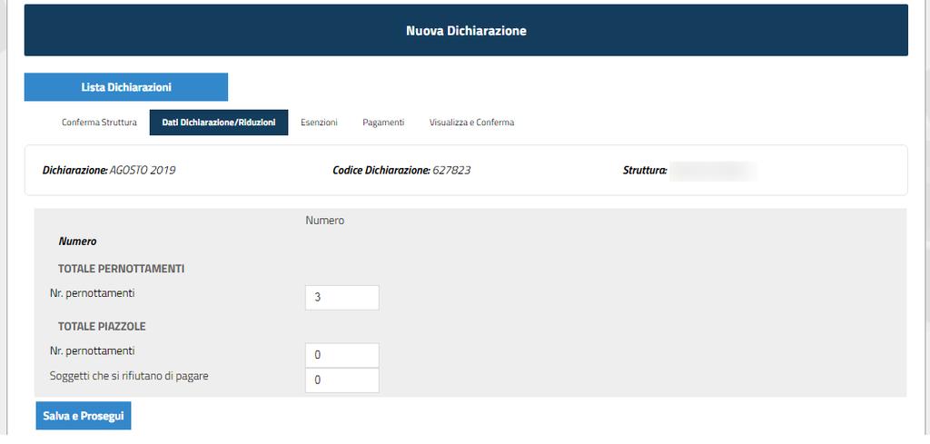 Dati Dichiarazione / Riduzioni: Totale Pernotti: calcolato moltiplicando il