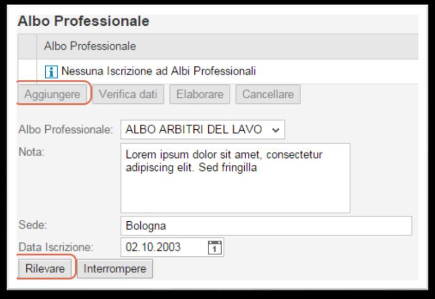 Figura 11 Candidatura sezione Albi professionali Una volta inseriti gli albi, questi saranno riportati nella tabella di riepilogo seguente.