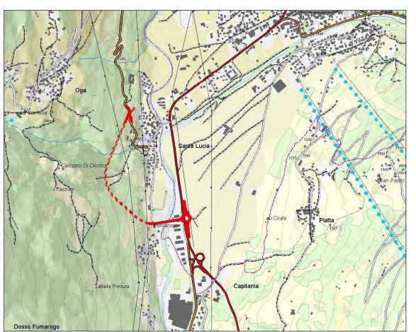 Figura 2-5 Nuovo tracciato della SS38 a Bormio A Bormio, attualmente, non arriva la ferrovia ma collegamenti pubblici sono garantiti da una rete di autolinee che hanno come supporto principale il