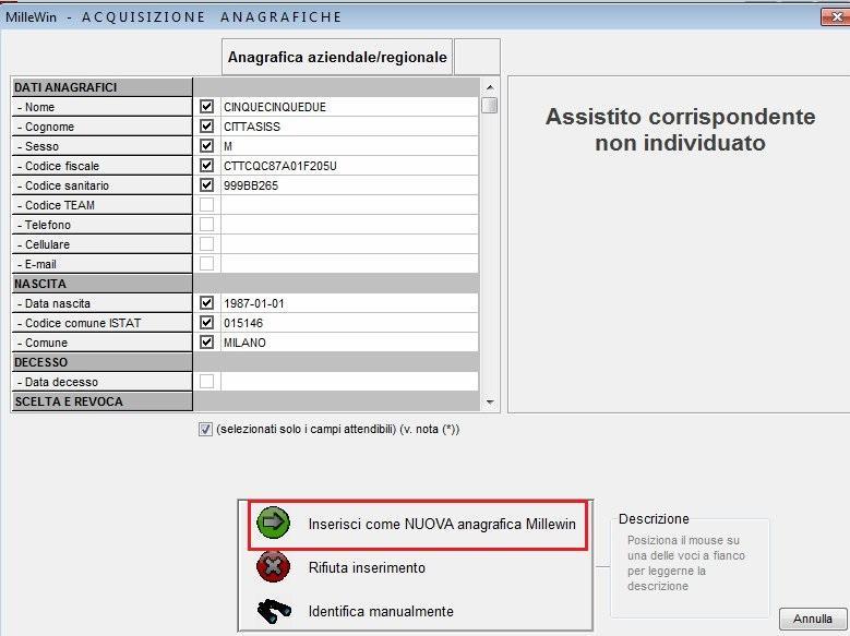 Compare l anagrafica ricevuta dal SISS.