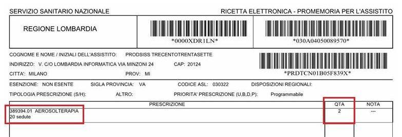 Riportare il valore 20 (20 sedute) - Q.ta per ciclo. E indicato il valore 10 (un ciclo vale 10 sedute) - Nota.