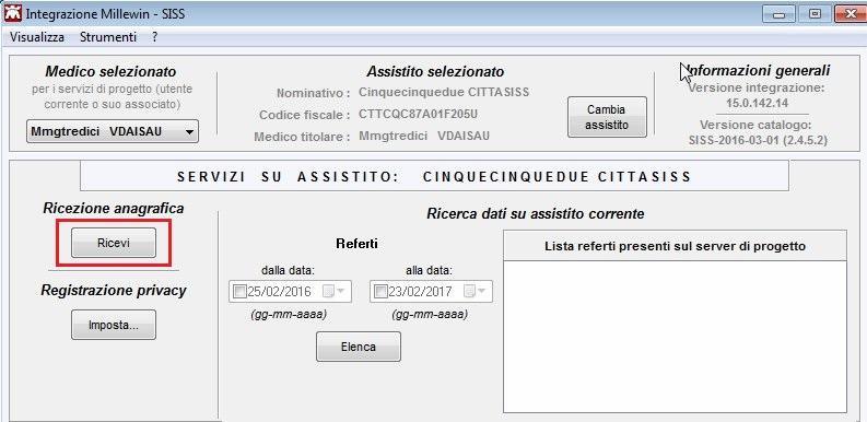 1.3 - Allineamento anagrafico paziente da Scambio Dati Dalla cartella clinica del paziente: Selezionare