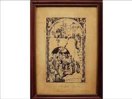 Asta n.18 Lotto n. 086 - Giulio Aristide Sartorio incisione, raffigurante scena di Gesù tra i bambini, firma con dedica " ristide Sartorio a Franco Pavoni, 23 maggio 1913. Cornice.